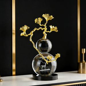 Ginkgo Leaf <b>Crystal</b> Glass Gourd Ornament Laser Engraved Deer Gold Branch Living Room Decor Housewarming Gift - Product Image 4