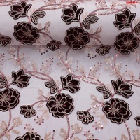 Tissu en velours extensible à motifs floraux avec sequins pour huipil de chaîne de pédale