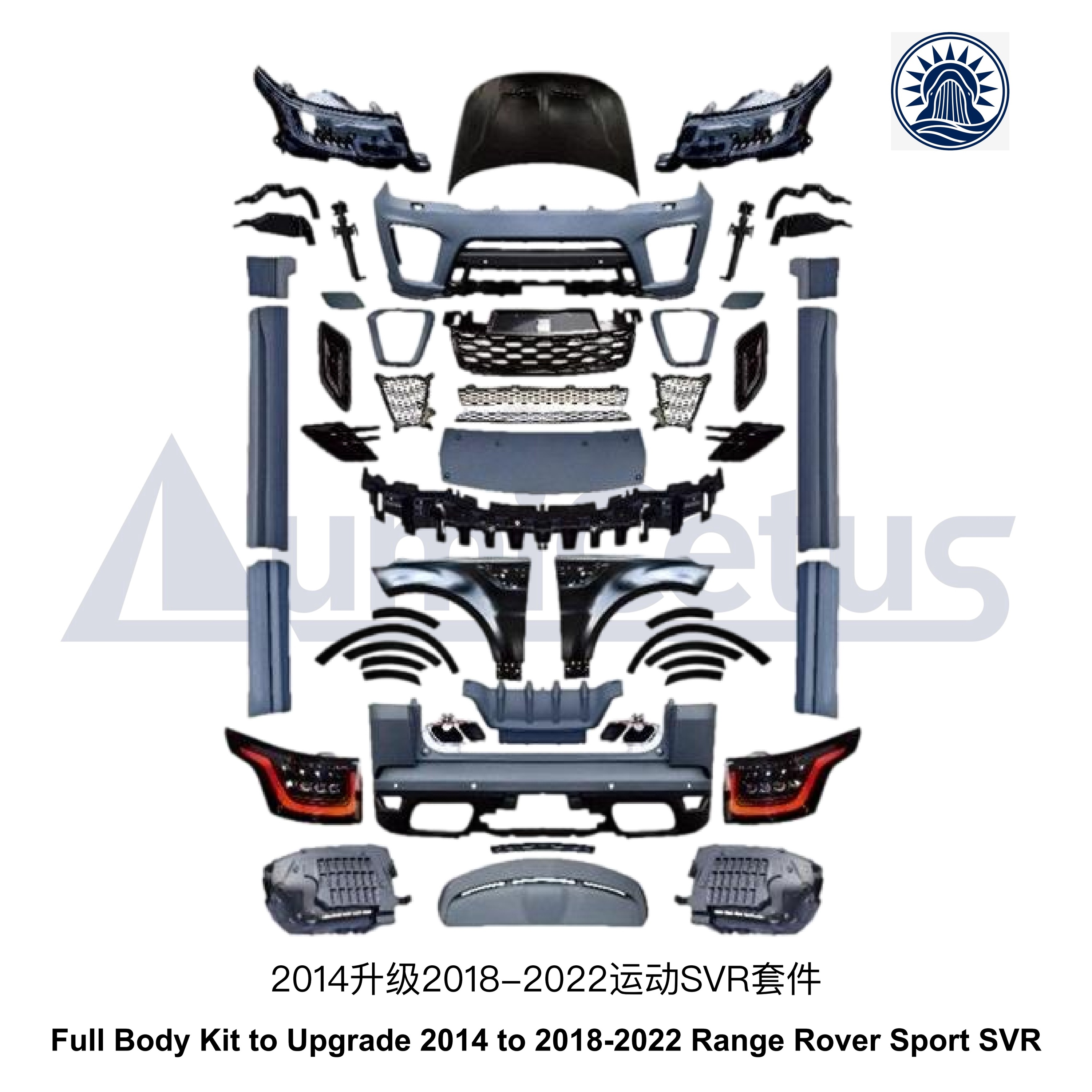 Kit carrosserie complet pour améliorer un Range Rover Sport SVR 2014 vers les modèles 2018-2022