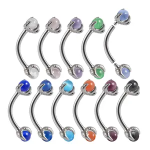 Surgical Steel Dragon Opal Claw Stone Curved Barbell Ring Eyebrow Ring Rook Piercing Ear Tragus Daith Piercing Jewelry 14G