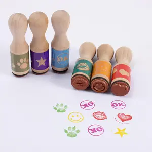 나무 손잡이 고무 스탬프 하트 패턴 DIY 어린이 장난감 나무 스탬프
