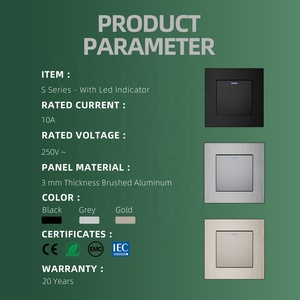 3mm siêu mỏng chải kim loại bảng điều chỉnh 1 Gang 1 2 cách tường chuyển đổi màu đen vàng xám khung nhôm tuôn ra-mount Ánh Sáng Thiết bị chuyển mạch 10A 250V - Product Image 5