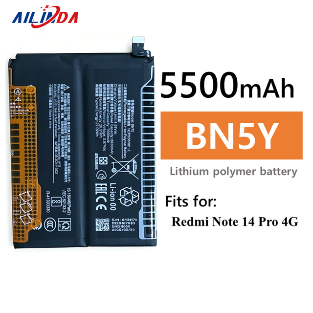 BN5Y 5500mAh Replacement Phone Battery for Xiaomi Redmi Note 14 Pro 4G Grade-A Li-Polymer Cell UN38.3 Certified