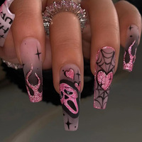 Cosy Leaf - Uñas postizas al por mayor a bajo precio, con temática oscura, diseño de telaraña, esqueleto, mariposa, bailarina, ataúd, almendra, cuadradas