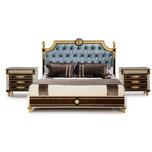 Tête <span class=keywords><strong>de</strong></span> <span class=keywords><strong>lit</strong></span> en velours <span class=keywords><strong>bleu</strong></span> antique <span class=keywords><strong>de</strong></span> luxe, ensemble <span class=keywords><strong>de</strong></span> meubles <span class=keywords><strong>de</strong></span> chambre à coucher King, table <span class=keywords><strong>de</strong></span> <span class=keywords><strong>nuit</strong></span> et tabouret - Product Image 1