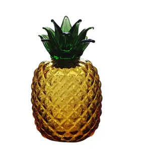 Milieuvriendelijke Op Maat Gemaakte Groene Amber Ananas Vormige Hoge Borosilicaat Glazen Opslagpot Glazen Vaas Voor Huisdecoratie