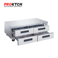Meja Kerja Kulkas Chef Base Komersial dengan Laci Pendingin, Bahan Stainless Steel, Ukuran 36/48/52/60/72 Inci