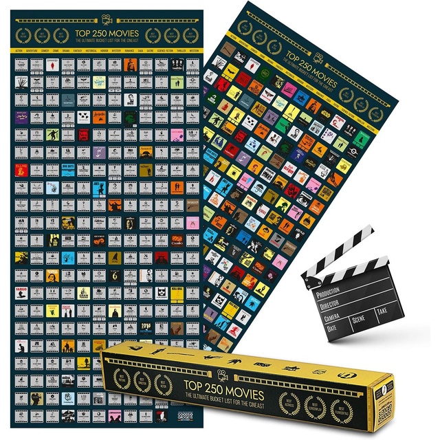 Top 250 Movie Bucket List Scratch Poster Retro Design Premium Print Quality Scratch Off Movie Poster Gift for Movie Fans