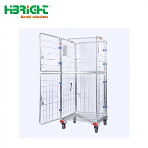 Chariot de transport pliable à 4 côtés, équipement de sécurité pour entrepôt de supermarché, Cage à roulettes avec base en Z