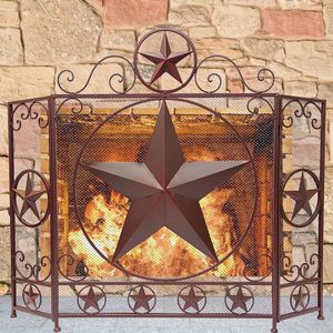 Rustic Brown 3-Panel Star Folding Metal Mesh Screen Decorative Fireplace Cover for Stand Alone <strong>Firescreen</strong> for Home Decor Iron - Product Image 6