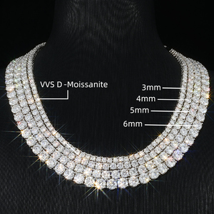สร้อยเทนนิสเงินแท้ 925 ประดับเพชรโมอิสซาไนต์สี <span class=keywords><strong>D</strong></span> ระดับ VVS ขนาด 3-6 มม.  ฝังเพชรเต็มเส้น ผ่านการทดสอบเพชร ได้รับการรับรองจาก GRA ชุบโรเดียม - Product Image 1
