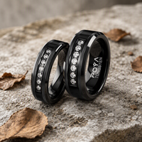 Schwarz Beschichteter Wolframcarbid-Ring 6mm 8mm Weiße Zirkon-Einlage Abgeschrägte Kanten für Paar-Eheringe Verlobungsringe Jubiläumsringe