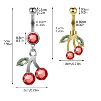 Anneau de nombril élégant en acier inoxydable serti de diamants, clou de nombril géométrique en forme de cerise, bijou piercing exquis pour femme