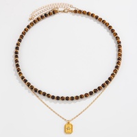 Ensemble de colliers superposables vintage à pendentif étoile carrée à deux couches pour hommes, style rétro, avec perles œil de tigre, accessoires de rue, cadeaux
