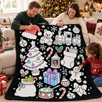 Couverture à colorier tendance avec motif de dessin animé de Noël, 24 marqueurs acryliques, couverture à colorier DIY pour canapé, chambre à coucher, maison, détente