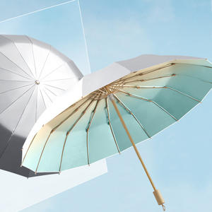 Parapluie pliant dégradé à 16 nervures avec impression de logo personnalisé Manche en bois Revêtement argenté Parapluie pour la pluie et le <span class=keywords><strong>soleil</strong></span> - Product Image 5