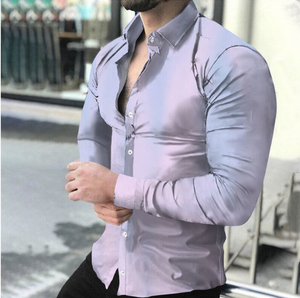Atacado de Alta Qualidade T- Shirt Formal Business Casual Button up Shirts Men Dress Shirt - Product Image 4