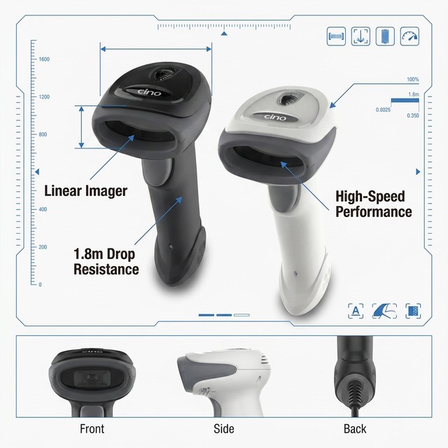 High Speed Handheld Wired Courier Barcode Scanner for Parcel Tracking Cino F680 Rugged 1D Linear Imager Warehouse USB Stock