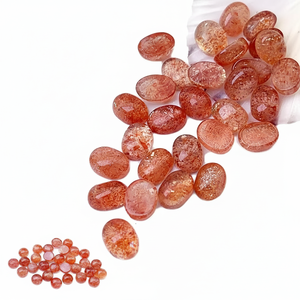 หินควอตซ์สีขาวธรรมชาติทรงหยดน้ำรูปไข่ สำหรับทำเครื่องประดับ ขายส่ง หินซันสโตนสีทองแบบคาโบชอง งานแฮนด์เมด สำหรับงาน DIY ตัดแต่งอัญมณี - Product Image 1