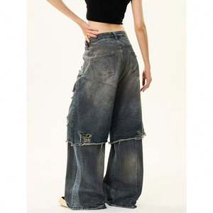 Pantalones Vaqueros Retro Americanos 2026 de Doble Perforación con Parches Lavados para <span class=keywords><strong>Hombre</strong></span> - Pantalones Casuales de Pierna Recta con Agujeros Estilo High Street - Product Image 5