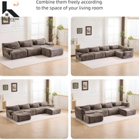 Modernes Cord-Cloud-Sofa mit Ottoman, L-förmiges, knochenloses, modulares Ecksofa, umweltfreundlich, langlebig, aus komprimiertem Schaumstoff, für Villa und Schule