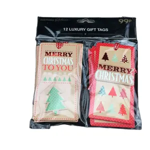 12pcs per set 2 assorted designs luxury handcrafted Christmas decoration paper gift tags with 3D sticker print handing gift tags