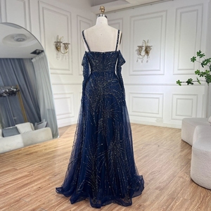 <span class=keywords><strong>Vestido</strong></span> de Noche Árabe Elegante y de Lujo Serene Hill LA72469 2025 <span class=keywords><strong>Azul</strong></span> <span class=keywords><strong>Marino</strong></span> con Cuentas, Hombros Descubiertos, Corte en A y <span class=keywords><strong>Tirantes</strong></span> - Product Image 4