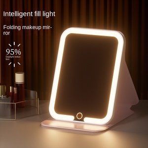 ポータブル折りたたみ式化粧鏡 両面LEDライト HDインテリジェントパーソナライズ 学生寮用デスクトップミラー - Product Image 5