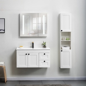 Modern Floating Bathroom Vanity Set with LED Mirror Tall <b>Side</b> Cabinet Wall Mounted - Product Image 2
