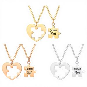 Collar de cadena con colgante de corazón de rompecabezas de acero inoxidable chapado en plata de 18 quilates, resistente al deslustre, para mujer, ideal para dropshipping. - Product Image 1