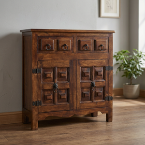 Solid Wood Two-Door Bookcase Storage Shelf Industrial Design Farmhouse Villa Living Room Apartment Furniture Metal Box Layered - Product Image 3