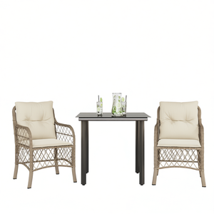 Ensemble bistrot beige en rotin PE, 2 places, mobilier de jardin extérieur, design contemporain - Product Image 1