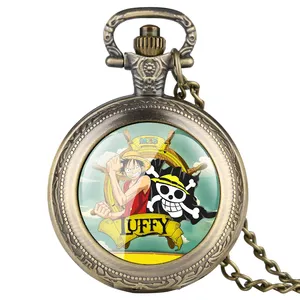 Vintage Analog Quartz Steampunk Necklace Pocket Clock Luffy Skull Anime One Piece Watch With Chain For Kids