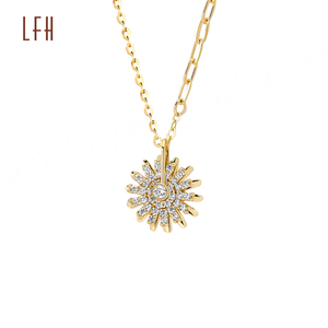 Collier pendentif tournesol en zircon or pur 18 carats, magnifique collier tournesol en zircon, bijoux en or véritable, or 18 carats original - Product Image 1