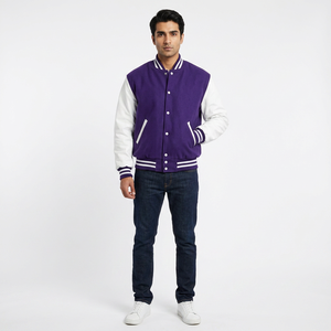Blousons universitaires unisexes violets haut de gamme en chenille 100 % coton avec logo personnalisé sur le devant et col montant, pour hommes et femmes - Product Image 1