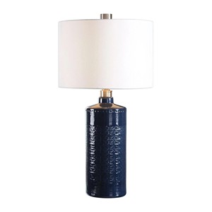 Lámpara de Mesa Moderna de Cerámica con Textura Gris y Detalles en Latón |   Iluminación Artesanal Neutral para Habitaciones de Hotel y Áreas de Estar - Product Image 2