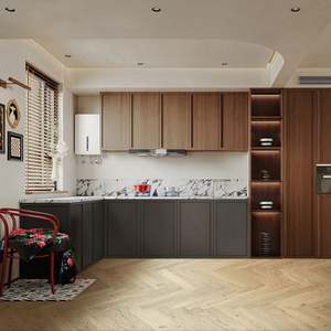 Juego de Muebles de Cocina Modulares Ecológicos de Diseño Moderno con Puertas de Vidrio Acrílico, Encimera de Mármol, Cestas de Almacenamiento para Despensa - Product Image 2