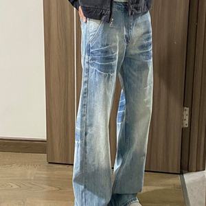 Pantalones Vaqueros de Pierna Recta Azul Deslavado 2025, Estilo Primavera-Otoño para Hombre, Estilo Americano de Calle, Corte Curvo, Ligeramente Acampanados - Product Image 2