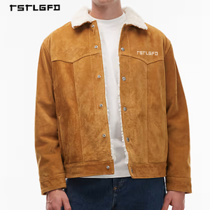 Custom Men's Outerwear Shearling <b>Jacket</b> Brown <b>Suede</b> Faux Shearling Lined Regular Fit Button-Down Wholesale <b>Jackets</b> - Product Image 1