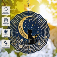 Carillon éolien rond en fer, motif lune, chat, étoile, cloche à vent suspendue en métal, décoration extérieure pour la maison, cadeau