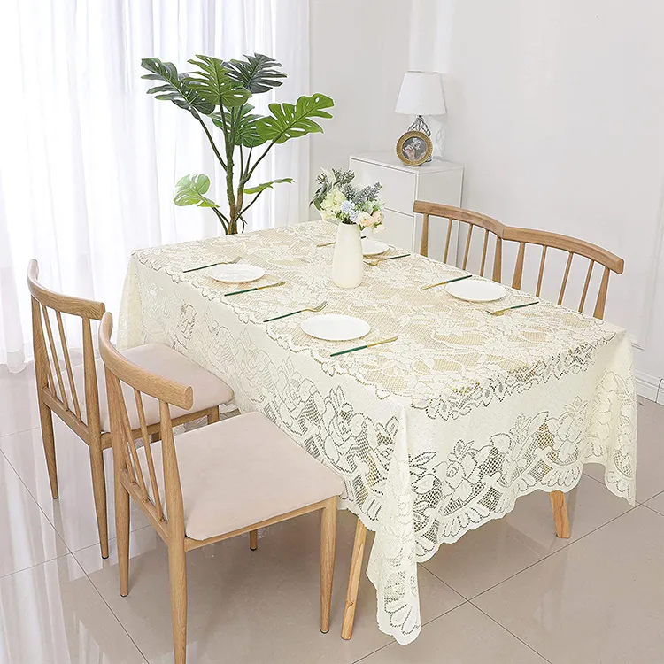 Hochzeits feier weiß Abendessen Blumen schlichte Polyester Jacquard Stoffe für Tischdecken Spitze
