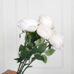 LFP059 Wholesale Single White Artificial Silk Rose With Long Flower Stem For Valentine's Day Wedding Decor
