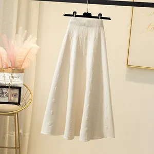High Waist Big Swing Knitted Skirt Women Autumn And Winter New Fashion Mid-length Temperament Pure Color A-line Skirt
