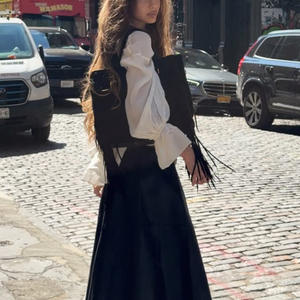 Robe Y2K élégante en mousseline de soie blanche à manches bouffantes et épaules tombantes, deux pièces, style streetwear, haute qualité - Product Image 3