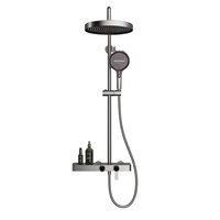Ensemble de douche à jet de pluie chromé en laiton poli à double poignée avec robinets en céramique brossée à poser au sol et à fixer au mur, et barre coulissante