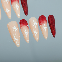 Uñas artificiales hechas a mano, copo de nieve blanco ojo de gato rojo, fábrica reutilizable de alta calidad al por mayor