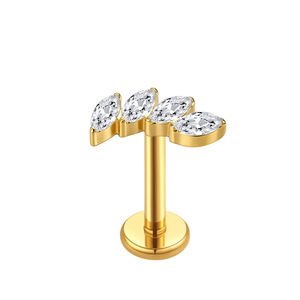 <span class=keywords><strong>Piercing</strong></span> Labret Classique en Titane ASTM F136 Plaqué Or 24K, Zircon Taille Marquise, Motif Fleur, pour Cartilage Hélix, Cadeau de Mariage et Fiançailles - Product Image 5