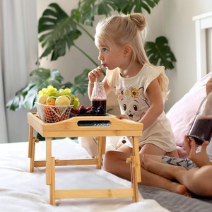 <span class=keywords><strong>Table</strong></span> de lit portable en bambou pliable et réglable pour ordinateur portable, idéale pour les collations, le café, les repas, le petit-déjeuner et le travail - Product Image 2