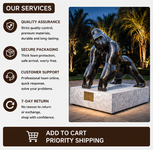 Estatua de Gorila de Bronce Fundido a Mano de Tamaño Real BSA, Gran Escultura de Gorila <span class=keywords><strong>Silverback</strong></span> de Metal con Base de Mármol para Parque o Villa al Aire Libre - Product Image 6