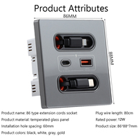 Prise murale USB 12W avec 2 câbles de charge télescopiques, verre trempé, prises et fiches USB Type-C universelles, prise universelle intelligente